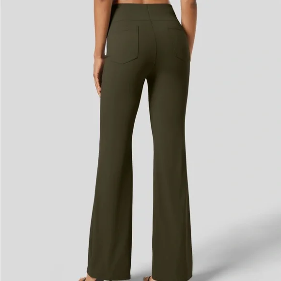 Halara Flex High Wasted Back Side Pocket Slightly Flare Work Pants Forest Green - Picture 2 of 6